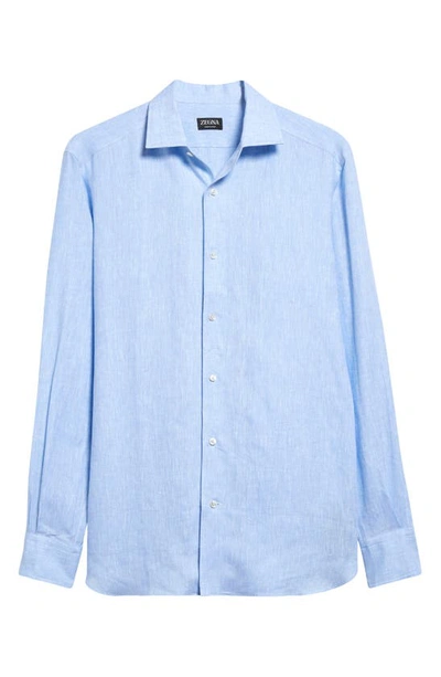 Shop Zegna Luxury Linen Button-up Shirt In Light Blue