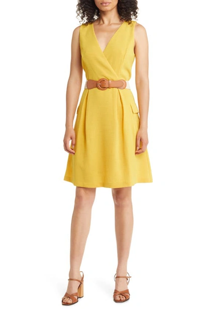 Shop Donna Ricco Belted A-line Dress In Mustard