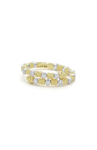 Shop Lagos Signature Caviar Superfine Diamond Wrap Ring In Gold