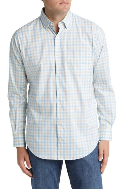 Shop Peter Millar Macinac Check Stretch Button-down Shirt In Cottage Blue