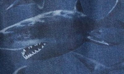 Shop Burberry Bradeston Shark Print Mulberry Silk Shorts In Rich Navy Ip Pat