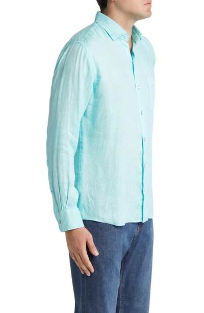 Shop Peter Millar Coastal Garment Dyed Linen Button-up Shirt In Icy Mint