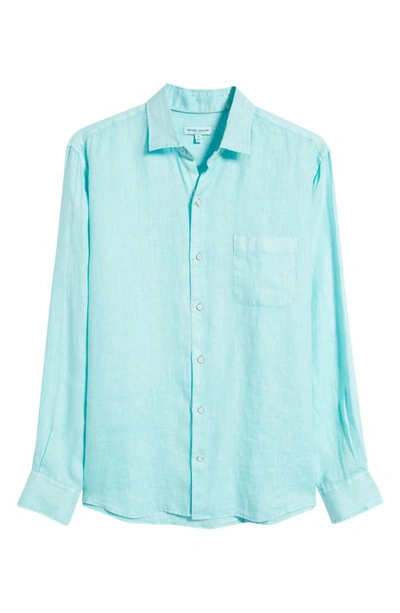 Shop Peter Millar Coastal Garment Dyed Linen Button-up Shirt In Icy Mint