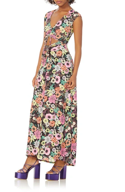 Shop Afrm Lizette Floral Ruched Cutout Jersey Dress In Noir Garden