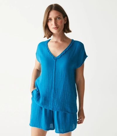 Michael Stars Draya Gauze V-neck Top In Pacific