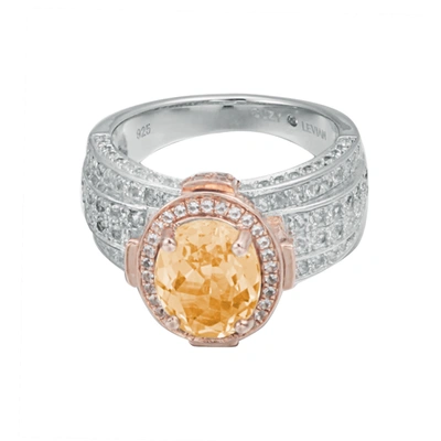 Suzy Levian Two-tone Sterling Silver 4.65 Cttw Orange Citrine Ring