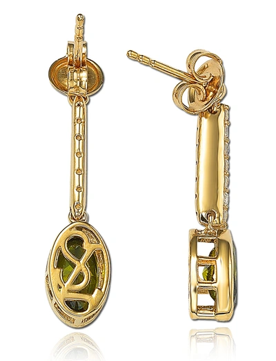 Suzy Levian Cubic Zirconia Sterling Silver Hang Oval Earrings In Green