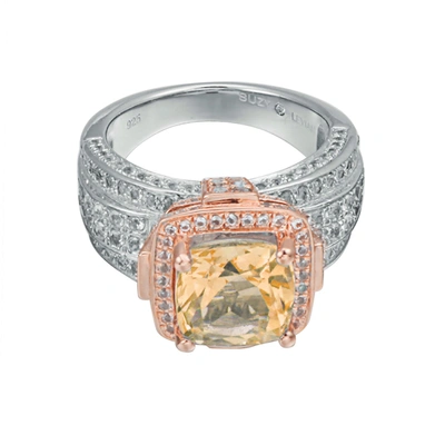 Suzy Levian Sterling Silver Cushion 4.96 Orange Citrine Ring