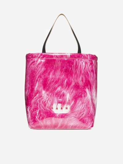 Shop Marni Covered Shearling Tote Bag In Fuchsia