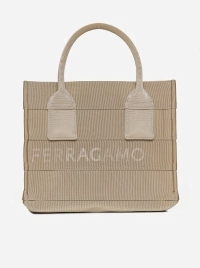 Shop Ferragamo Fabric Tote Bag In Beige