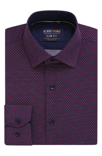 Shop Azaro Uomo Slim Fit Geometric Print Performance Button-up Shirt In Red