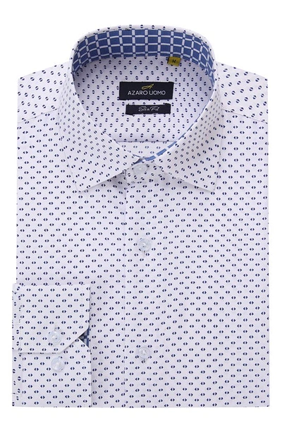 Shop Azaro Uomo Slim Fit Geometric Print Performance Button-up Shirt In Blue