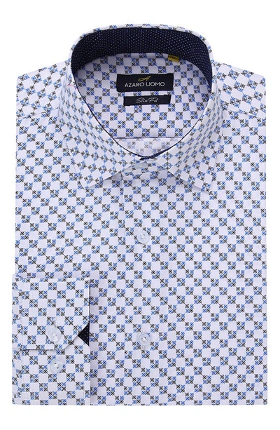 Shop Azaro Uomo Slim Fit Geometric Print Performance Dress Shirt In White