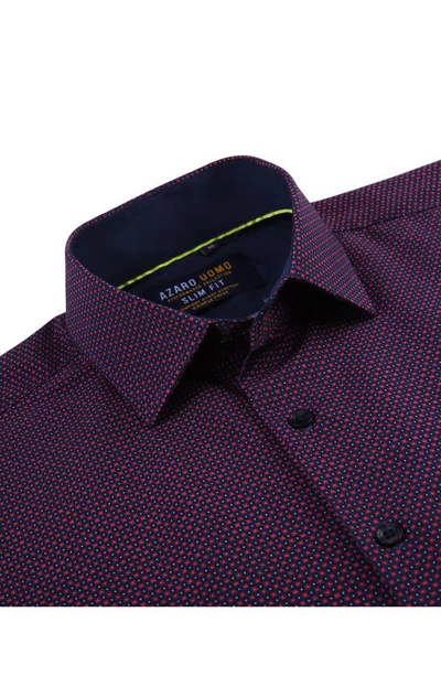 Shop Azaro Uomo Slim Fit Geometric Print Performance Button-up Shirt In Red