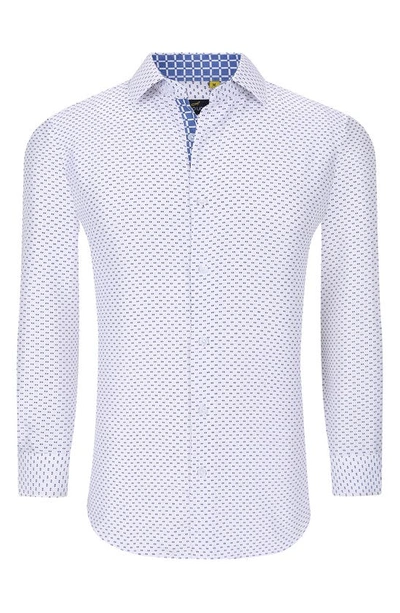 Shop Azaro Uomo Slim Fit Geometric Print Performance Button-up Shirt In Blue