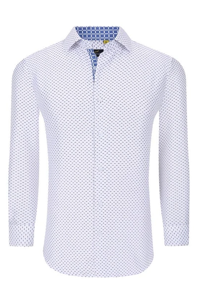 Azaro Uomo Slim Fit Geometric Print Performance Dress Shirt In Blue