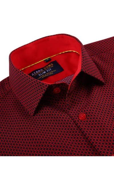 Shop Azaro Uomo Slim Fit Medallion Print Performance Button-up Shirt In Red