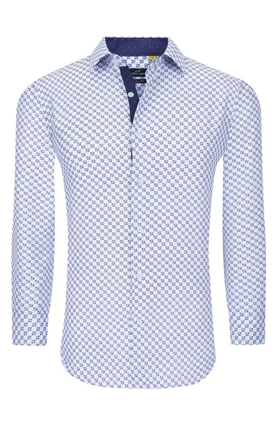 Azaro Uomo Slim Fit Geometric Print Performance Dress Shirt In White