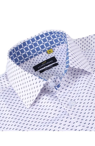 Shop Azaro Uomo Slim Fit Geometric Print Performance Button-up Shirt In Blue