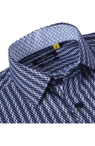 Shop Azaro Uomo Slim Fit Diamond Print Performance Button-up Shirt In Navy