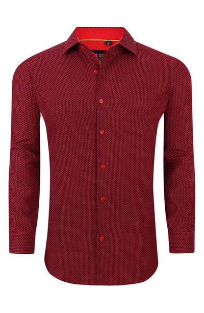 Shop Azaro Uomo Slim Fit Medallion Print Performance Button-up Shirt In Red