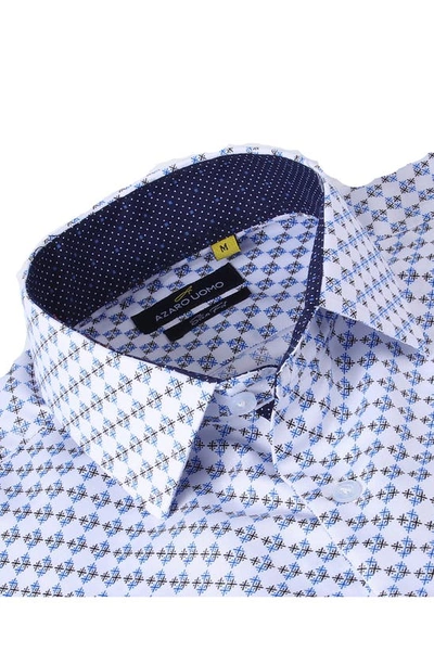 Azaro Uomo Slim Fit Geometric Print Performance Dress Shirt In White