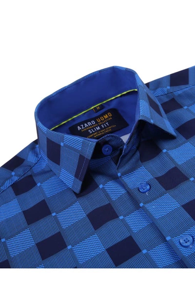 Shop Azaro Uomo Slim Fit Mixed Plaid Print Performance Dress Shirt In Blue