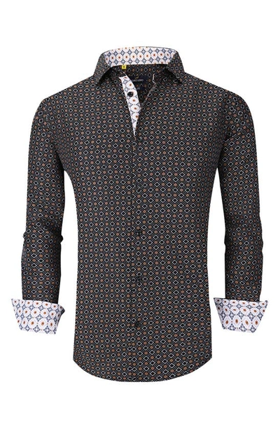 Shop Azaro Uomo Slim Fit Geometric Print Performance Button-up Shirt In Black