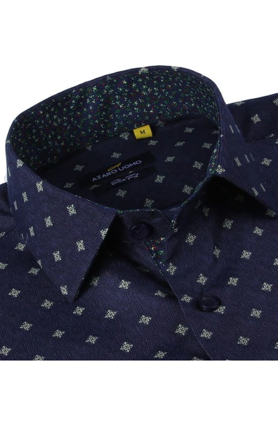 Shop Azaro Uomo Slim Fit Geometric Print Performance Dress Shirt In Navy