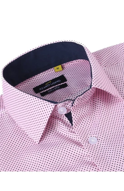 Shop Azaro Uomo Slim Fit Dot Print Performance Dress Shirt In Pink