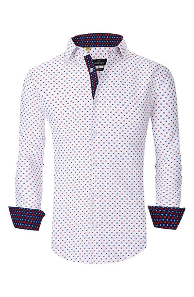 Shop Azaro Uomo Slim Fit Star Print Performance Button-up Shirt In White