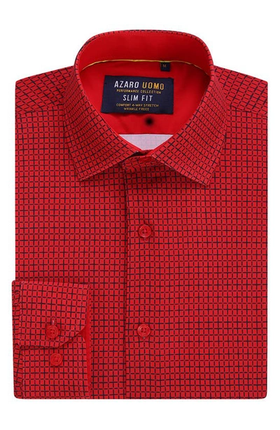 Shop Azaro Uomo Slim Fit Grid Print Performance Dress Shirt In Red