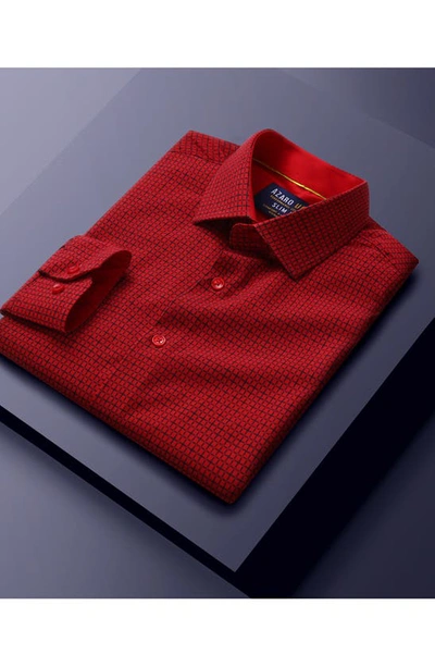 Shop Azaro Uomo Slim Fit Grid Print Performance Dress Shirt In Red