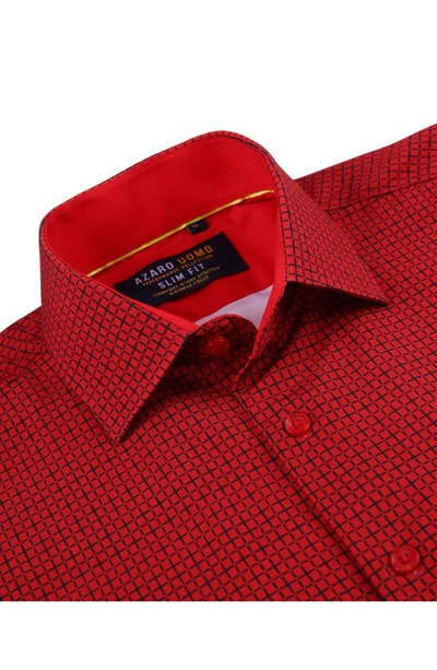 Shop Azaro Uomo Slim Fit Grid Print Performance Dress Shirt In Red