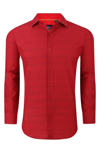 Shop Azaro Uomo Slim Fit Grid Print Performance Dress Shirt In Red