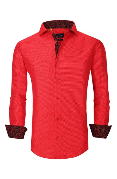 Shop Azaro Uomo Slim Fit Dot Print Performance Button-up Shirt In Red