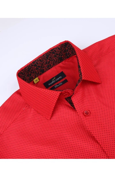 Shop Azaro Uomo Slim Fit Dot Print Performance Button-up Shirt In Red