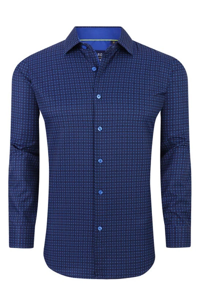 Shop Azaro Uomo Slim Fit Grid Print Performance Dress Shirt In Blue