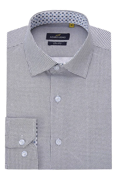 Shop Azaro Uomo Slim Fit Geometric Print Performance Dress Shirt In Blue