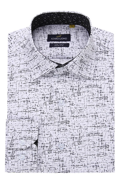Shop Azaro Uomo Slim Fit Line Print Performance Button-up Shirt In White