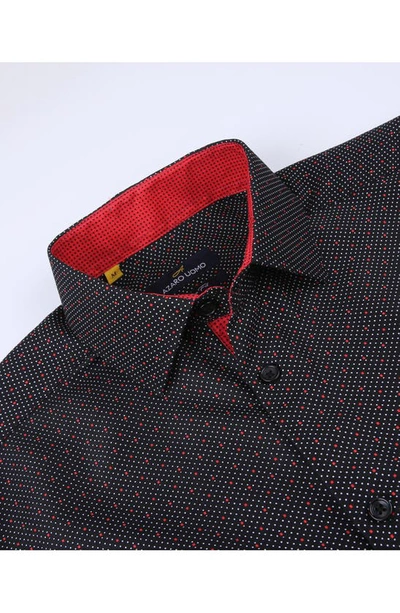Azaro Uomo Slim Fit Dot Print Performance Dress Shirt In Black