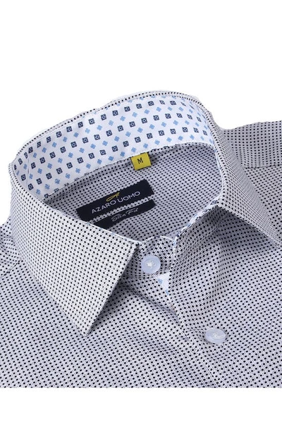 Azaro Uomo Slim Fit Geometric Print Performance Dress Shirt In Blue