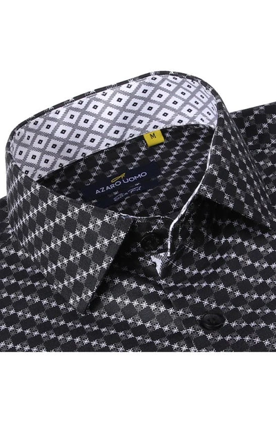 Shop Azaro Uomo Slim Fit Geometric Print Performance Button-up Shirt In Black