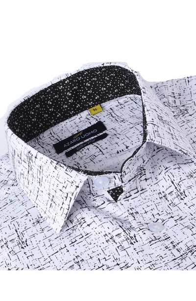 Shop Azaro Uomo Slim Fit Line Print Performance Button-up Shirt In White