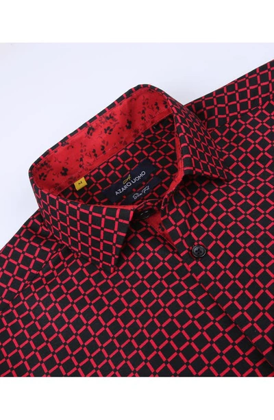 Shop Azaro Uomo Slim Fit Grid Print Performance Button-up Shirt In Red