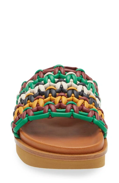 Shop Chloé Wavy Flatform Crochet Leather Slide Sandal In Multi/ Brown