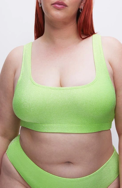 Good American Sparkle Metallic Bikini Top In Electric Lime002