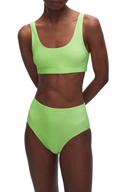 Good American Sparkle Metallic Bikini Top In Electric Lime002
