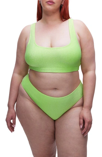 Good American Sparkle Metallic Bikini Top In Electric Lime002