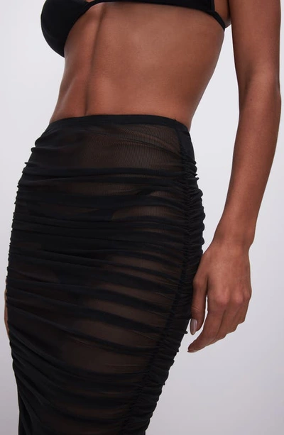 Shop Good American Ruched Mesh Cover-up Maxi Skirt In Black001